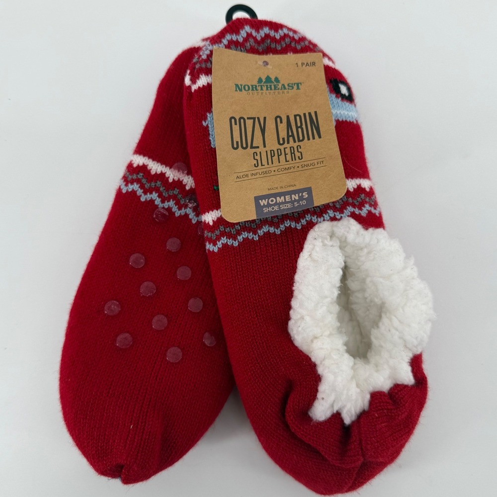 Northeast‎ Outfitters Womens Red Christmas Tree Truck Cozy Cabin Slippers Medium